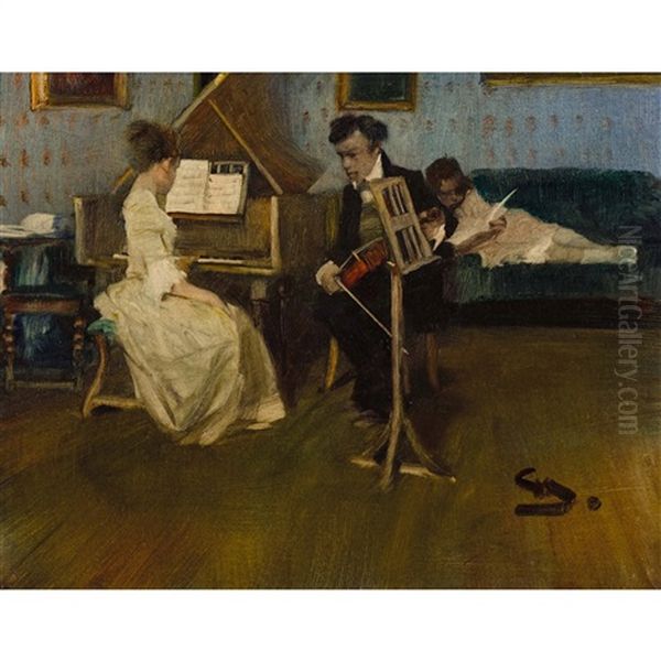 Die Musikstunde Oil Painting by Wilhelm Schreuer