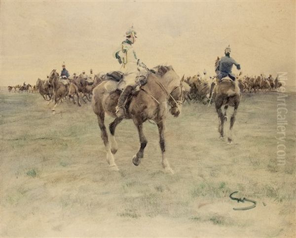 Prussian Cavalry Oil Painting by Wilhelm Schreuer