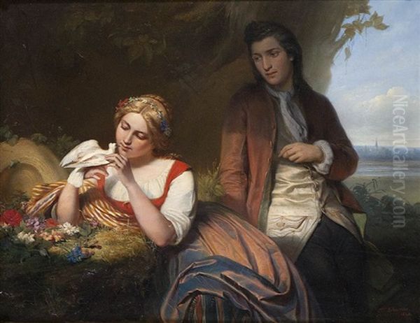 Love Scene Oil Painting by Clemens Prosper Schreurs