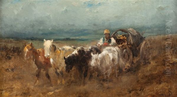 Walachisches Viergespann In Der Puszta Oil Painting by Adolf Schreyer