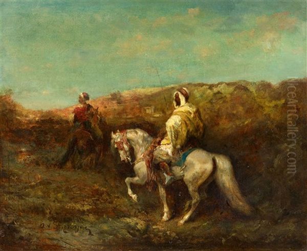 Two Arabian Horsemen Oil Painting by Adolf Schreyer