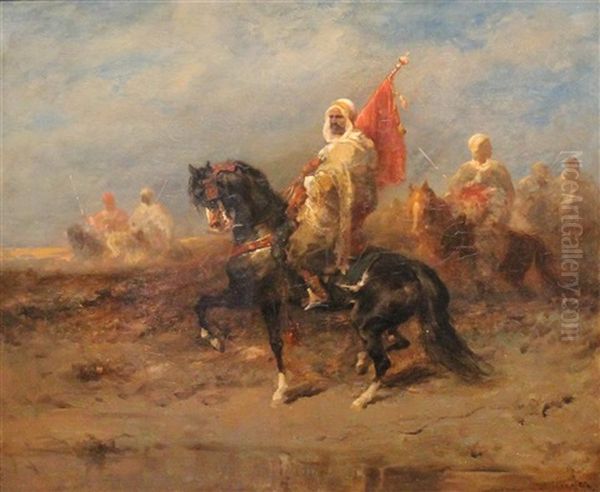 Arab Horsemen In A Landscape Oil Painting by Adolf Schreyer