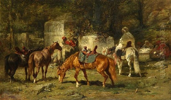 Orientalist Horseman Oil Painting by Adolf Schreyer