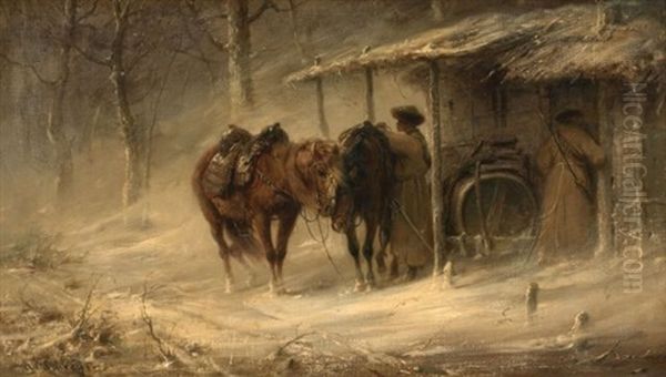 Halte De Cosaques Oil Painting by Adolf Schreyer