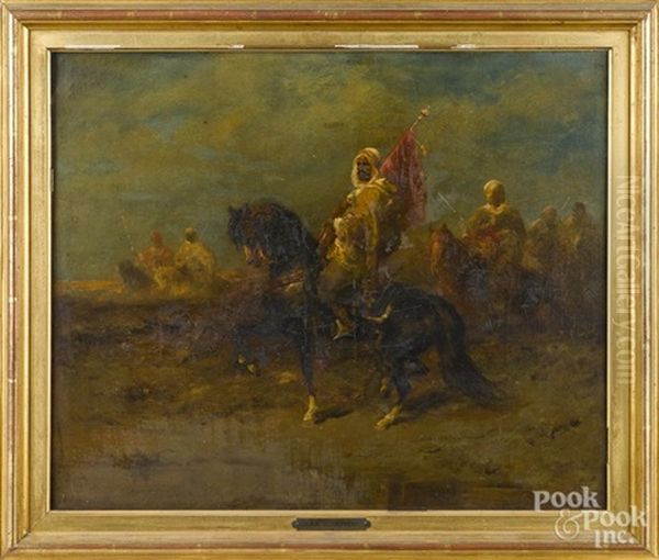 Landscape With Arab Horsemen Oil Painting by Adolf Schreyer