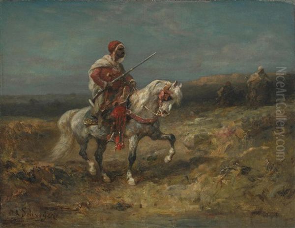 An Arab Horseman On The Look-out Oil Painting by Adolf Schreyer