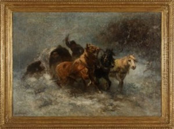 Troika Im Schnee Oil Painting by Adolf Schreyer