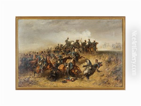 Prussian Hussars Oil Painting by Adolf Schreyer