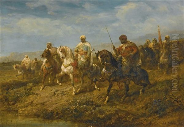 Advancing Cavalrymen Oil Painting by Adolf Schreyer