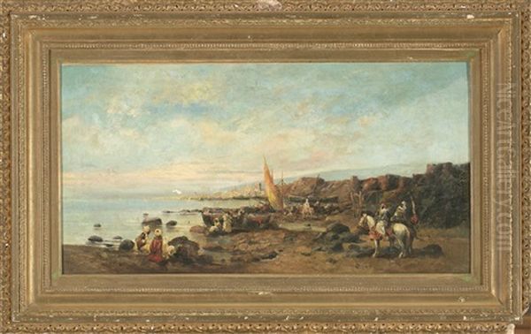 Jinetes Arabes Junto Al Mar Oil Painting by Adolf Schreyer