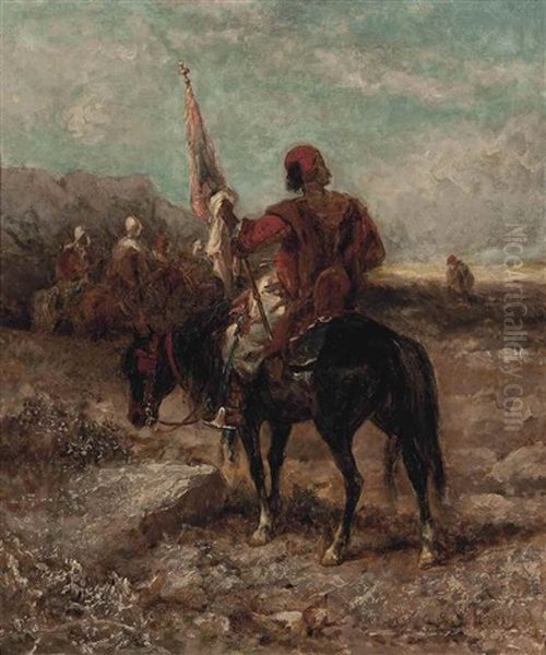 Arabian Standard Bearer Oil Painting by Adolf Schreyer