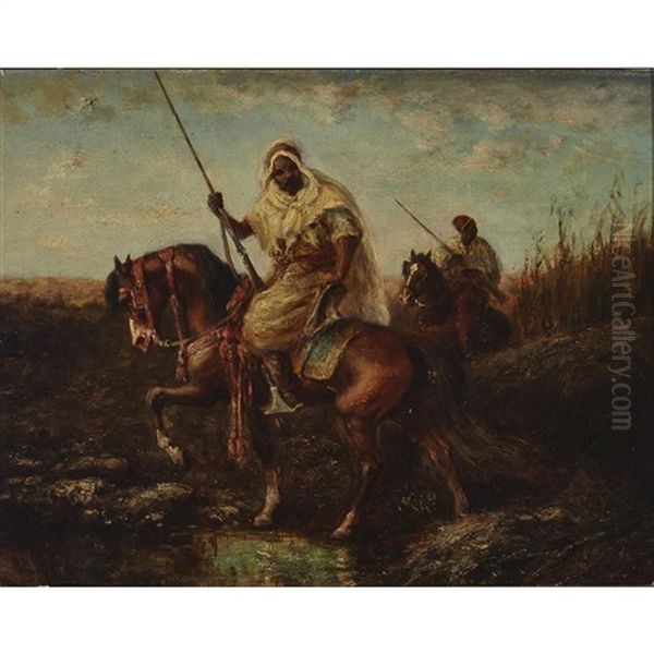 Bedouins On Horseback Oil Painting by Adolf Schreyer