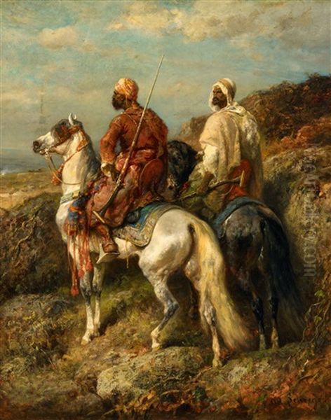 Two Arabian Riders Oil Painting by Adolf Schreyer