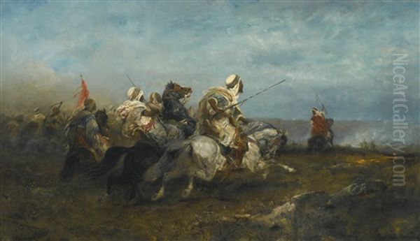 The Advance Oil Painting by Adolf Schreyer