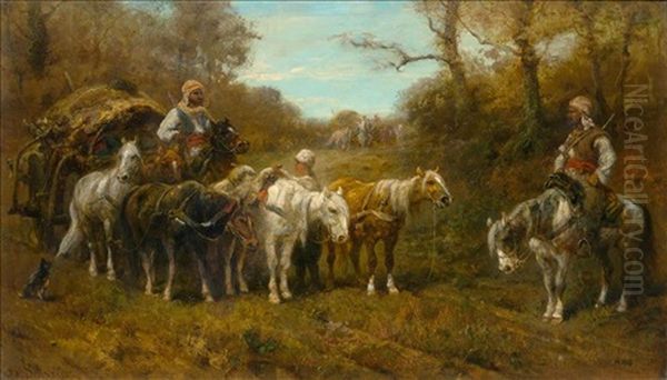 Oriental Rider Group Resting Oil Painting by Adolf Schreyer