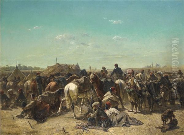 An Ottoman Encampment Oil Painting by Adolf Schreyer