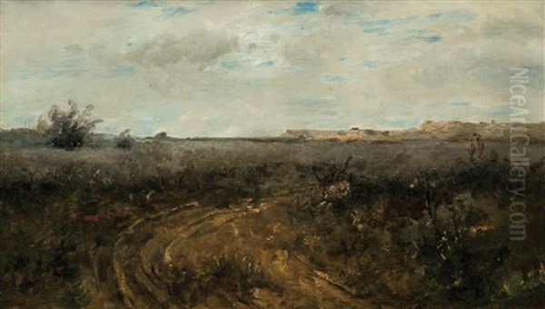 Einsamer Pfad In Weitlaufiger Landschaft Oil Painting by Adolf Schreyer