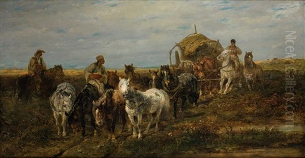 Cosaques Et Leurs Chevaux Oil Painting by Adolf Schreyer