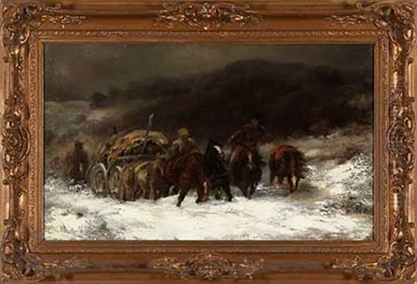 Walachen Mit Fuhrwerk Im Schnee Oil Painting by Adolf Schreyer