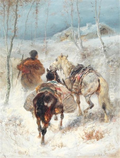 Traveller With Horses by Adolf Schreyer