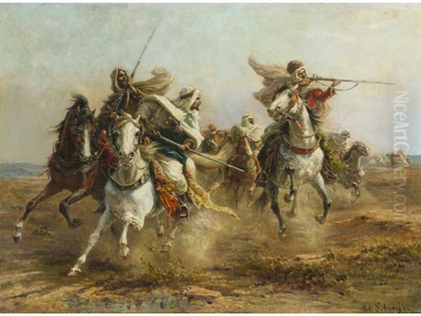 Bedouins Taking Aim Oil Painting by Adolf Schreyer