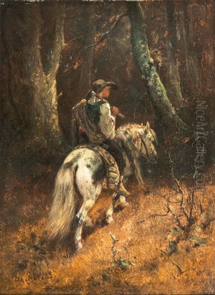 Lumberjack On Horseback Oil Painting by Adolf Schreyer