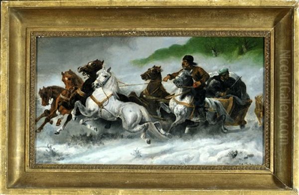 Kosaken Mit Pferdeschlitten Oil Painting by Adolf Schreyer