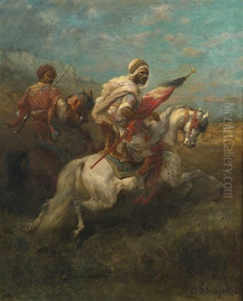 Two Scouts On Horseback Oil Painting by Adolf Schreyer