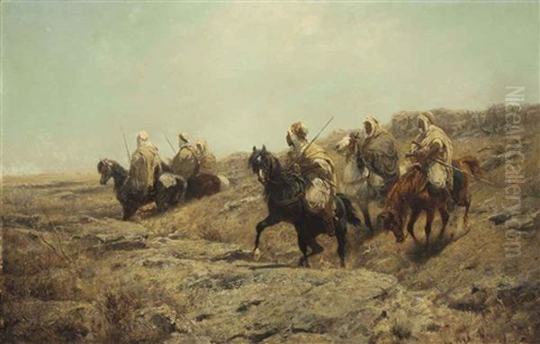 Arab Warriors On The Lookout Oil Painting by Adolf Schreyer