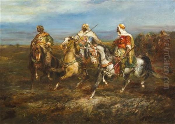 Soldiers On Horseback Oil Painting by Adolf Schreyer