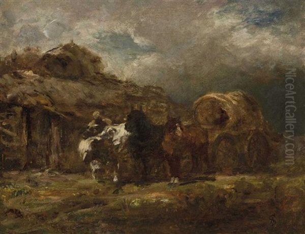 Unterkunft Vor Dem Unwetter Oil Painting by Adolf Schreyer