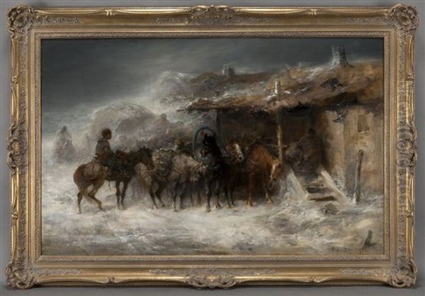 The Blizzard Oil Painting by Adolf Schreyer