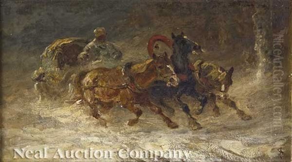 Cossack And Sleigh Oil Painting by Adolf Schreyer