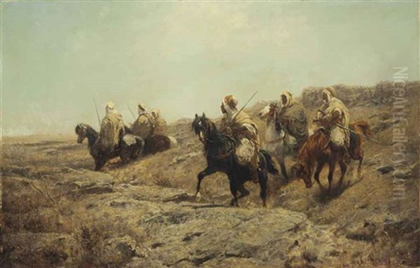 Arab Warriors On The Lookout Oil Painting by Adolf Schreyer