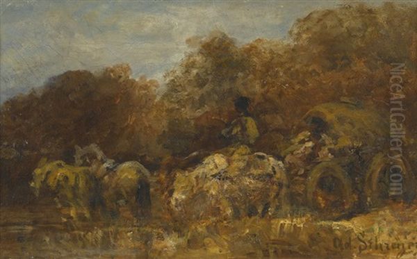 Walachisches Fuhrwerk Am Waldrand Oil Painting by Adolf Schreyer