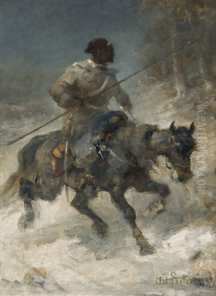 Reiter Im Schnee Oil Painting by Adolf Schreyer