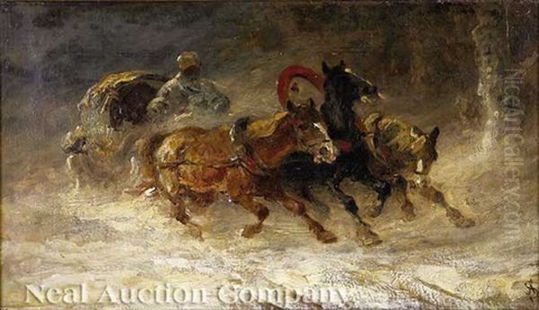 Cossack And Sleigh Oil Painting by Adolf Schreyer