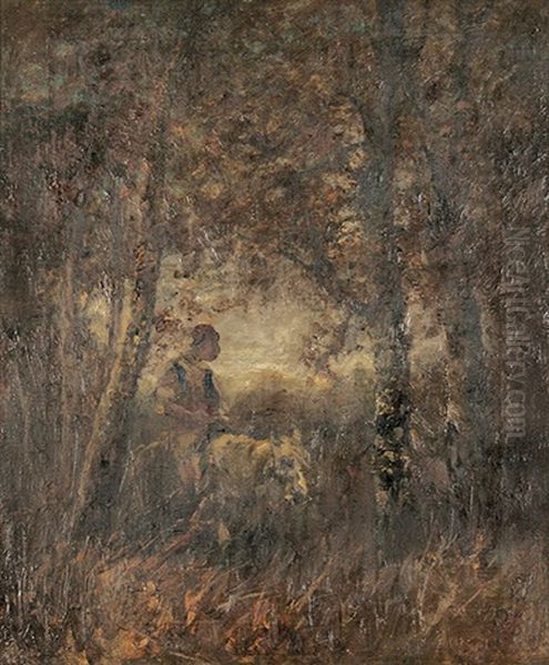 Wallache Auf Einem Schimmel Im Wald Oil Painting by Adolf Schreyer