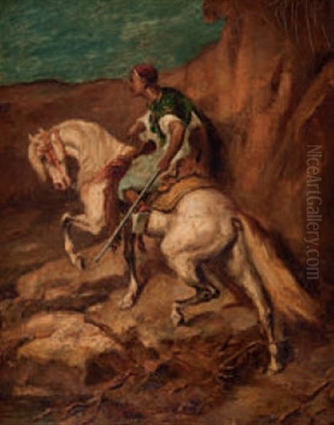 Kabyle Auf Einem Schimmel, Einen Steilen Hang Hinauf Reitend Oil Painting by Adolf Schreyer