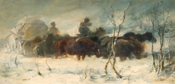 Treck Im Wintersturm Oil Painting by Adolf Schreyer