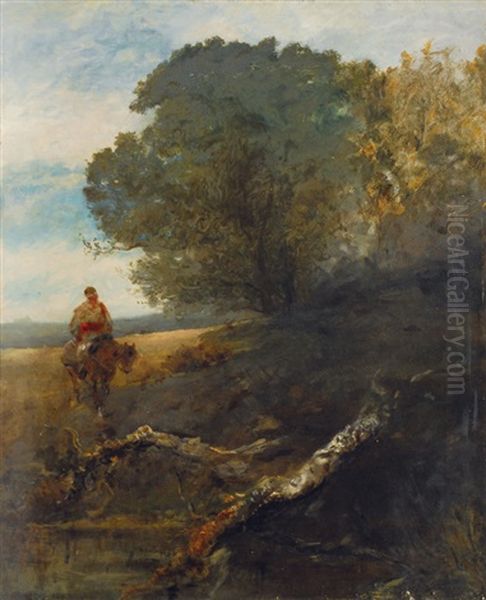 Landscape With Horseman Oil Painting by Adolf Schreyer