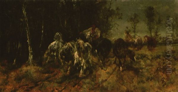 Wallachen Am Walde (oil Sketch) Oil Painting by Adolf Schreyer