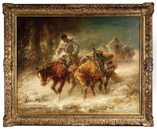 Reitende Kosaken Im Winter Oil Painting by Adolf Schreyer