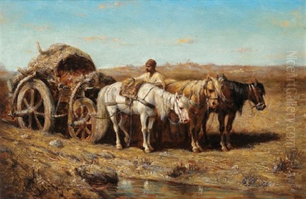 Pferdefuhrwerk Oil Painting by Adolf Schreyer