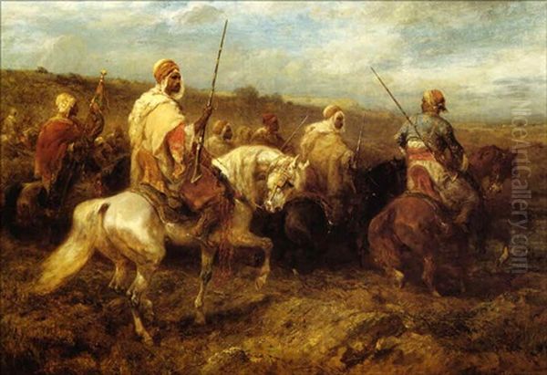 Arabian Horsemen Oil Painting by Adolf Schreyer