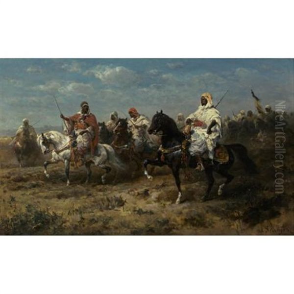 Bedouins On The March Oil Painting by Adolf Schreyer