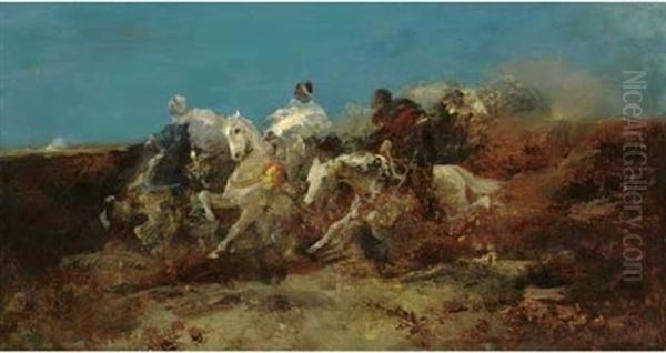 Arabs In The Desert Oil Painting by Adolf Schreyer