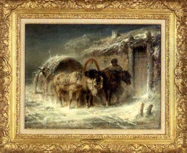 Wallachian Winter Scene With Team Of Horses by Adolf Schreyer