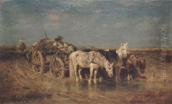 Halt For Water Oil Painting by Adolf Schreyer