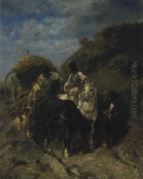 Walachischer Erntewagen Oil Painting by Adolf Schreyer